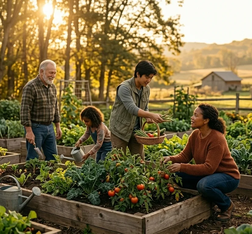 Community garden with locals helping each other