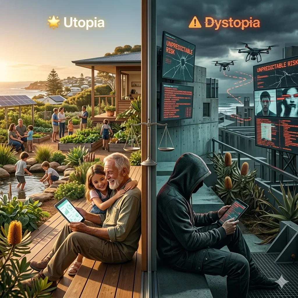 50/50 split between utopia and dystopia